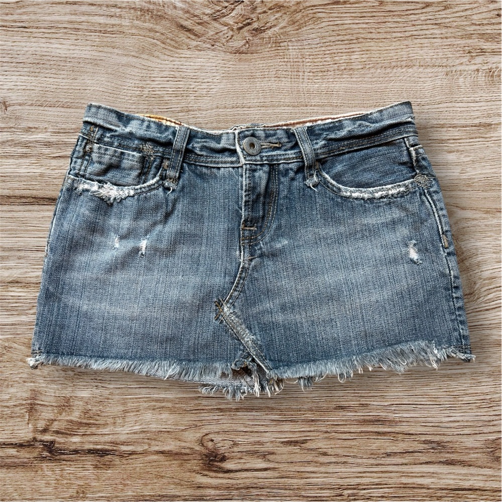 Blue Distressed Mini Skirt with Frayed Hem